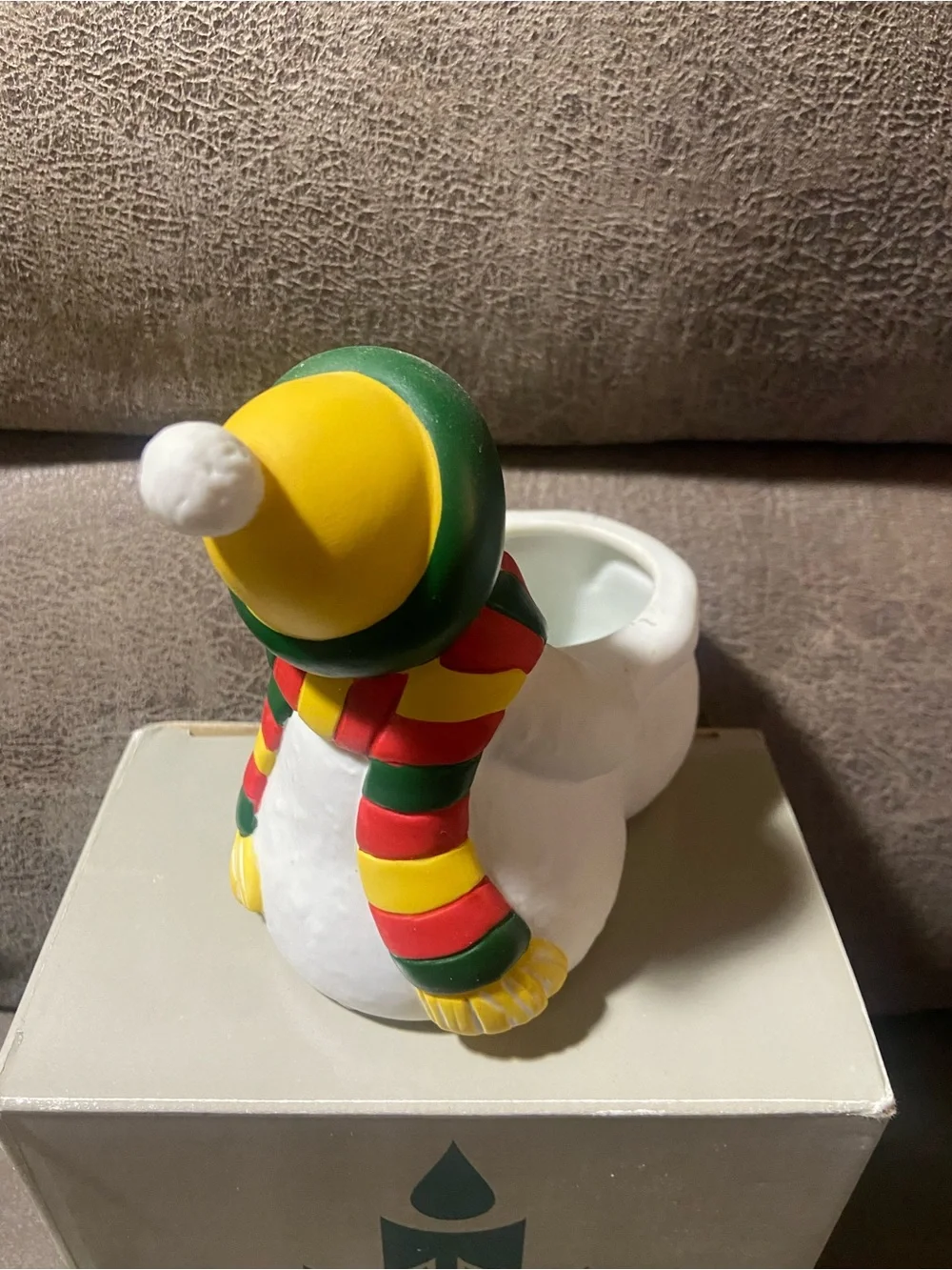 Snowman PartyLite Tea light Holder - White with Green, Red & Yellow Accents VTG